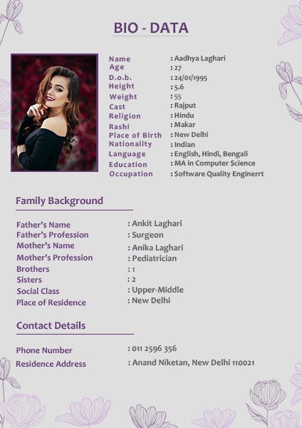 Simple Girl Biodata Templates