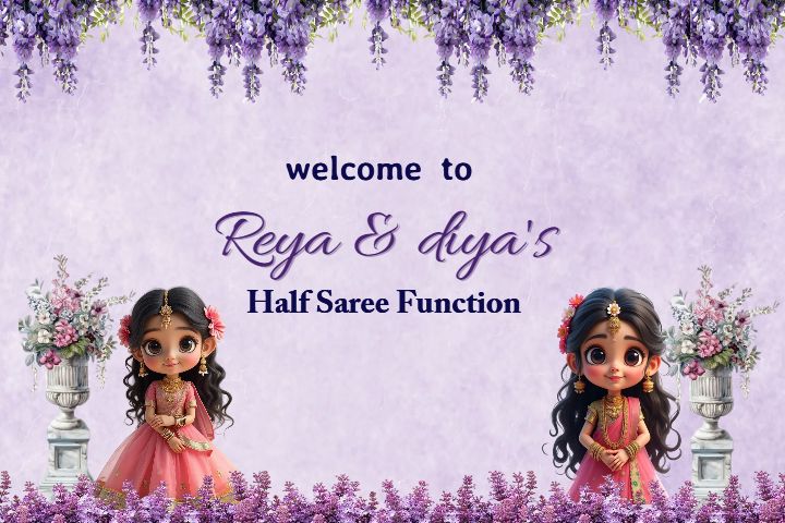 Floral Half Saree Function Welcome Board Design