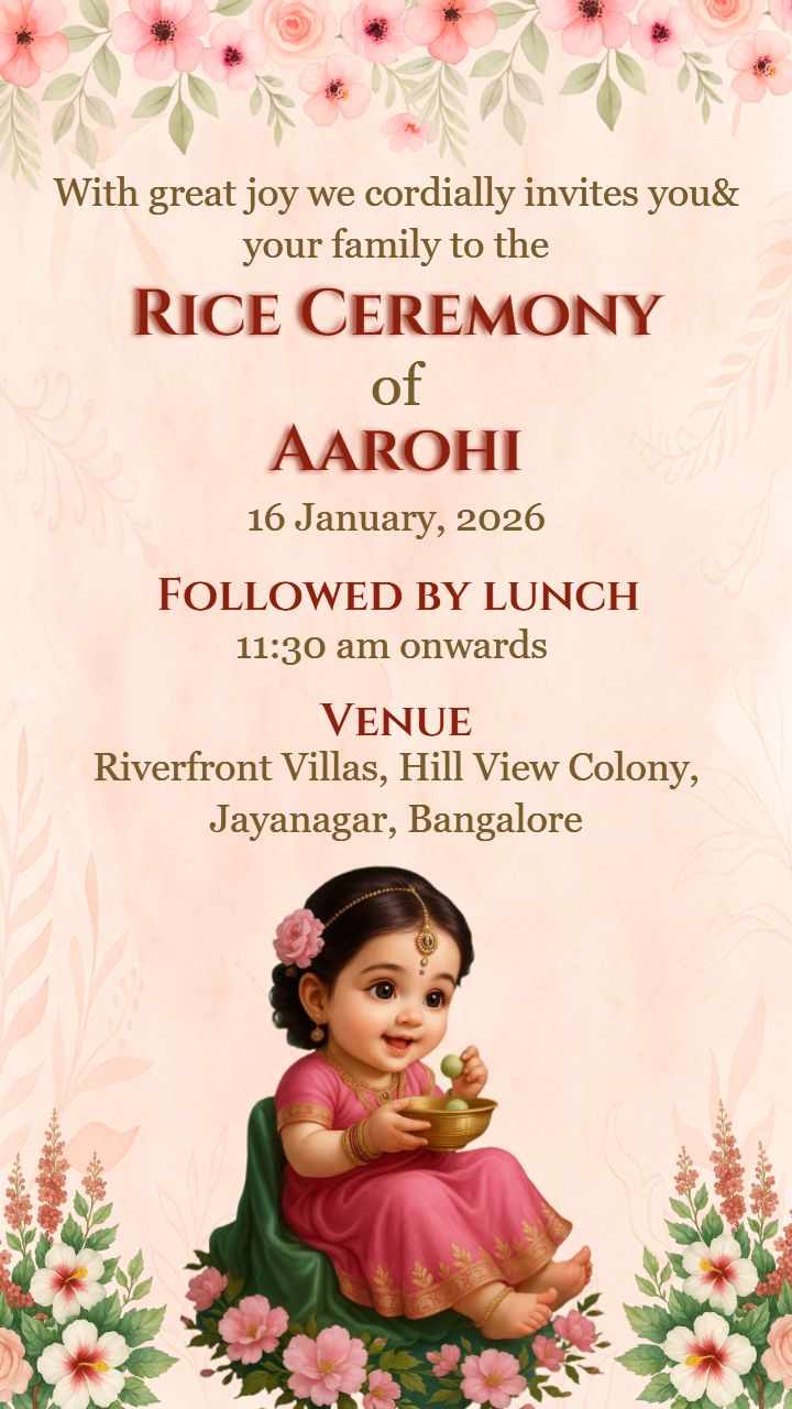 Baby Girl Rice Ceremony Invite Editable Template