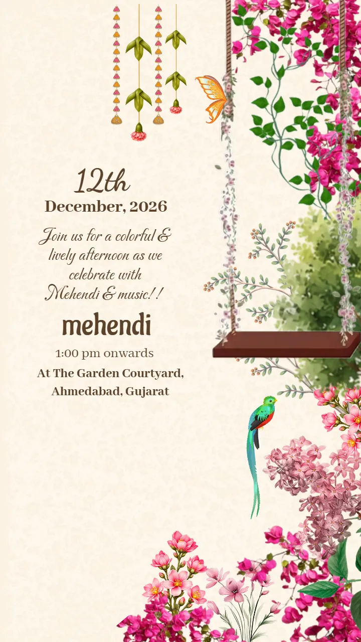 Wedding Invitation Video with Blooming Flower and Bird theme