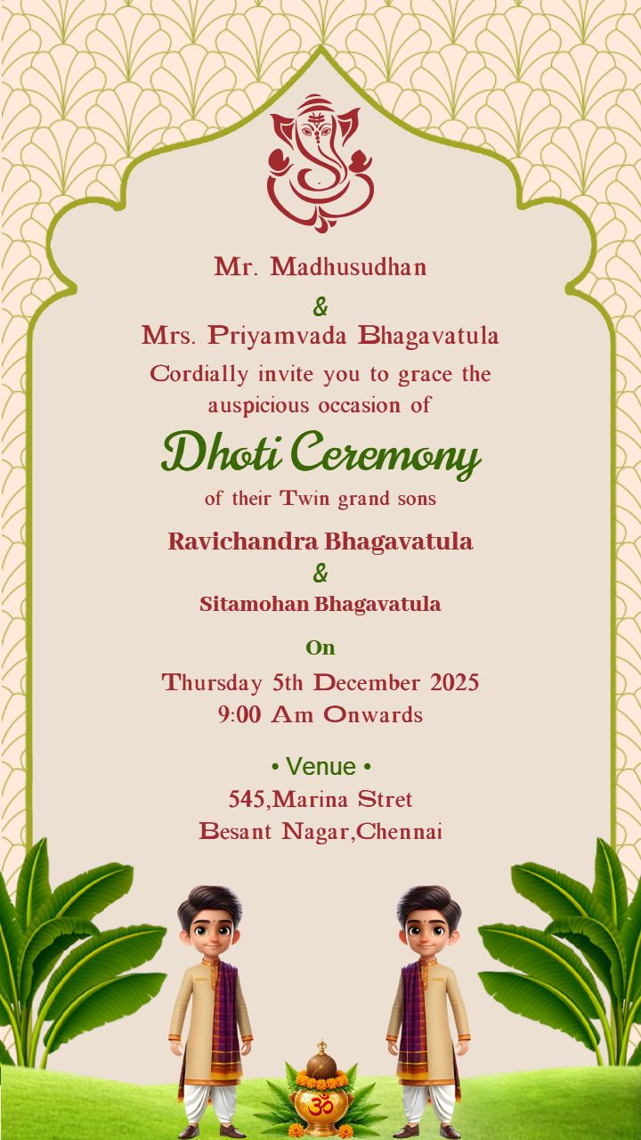 Dhoti Ceremony Celebration Photo Invitation