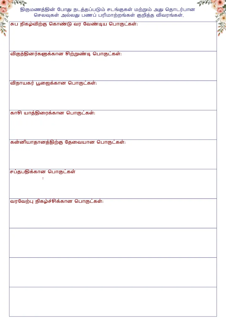 Tamil Wedding Planning Checklist PDF for Complete Planning