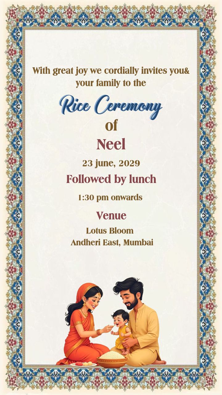 Creative Baby Rice Ceremony Card with Family Art