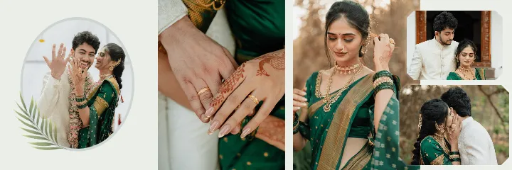 Marathi Wedding Album Elegant Green Saree Couple PSD Design