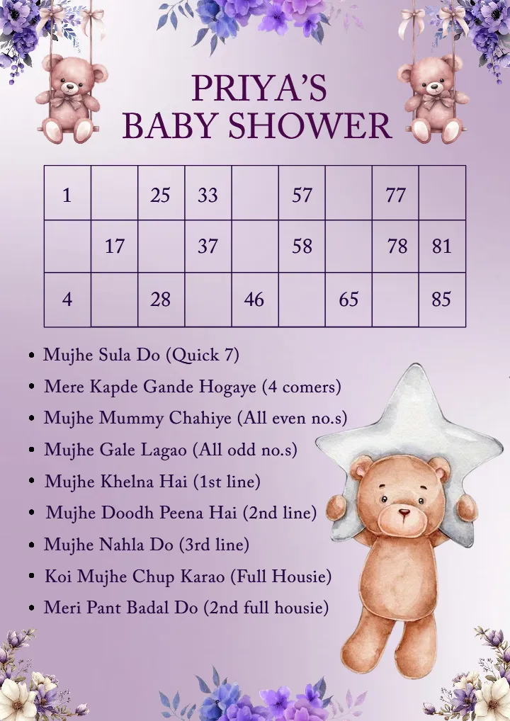 Trendy Baby Shower Tambola Ticket Design Templates