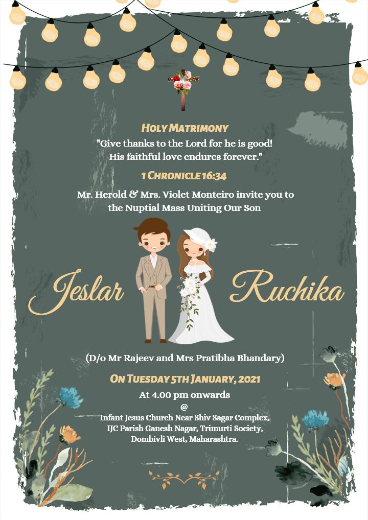 Christian Wedding Invitation Card Format With Graceful light