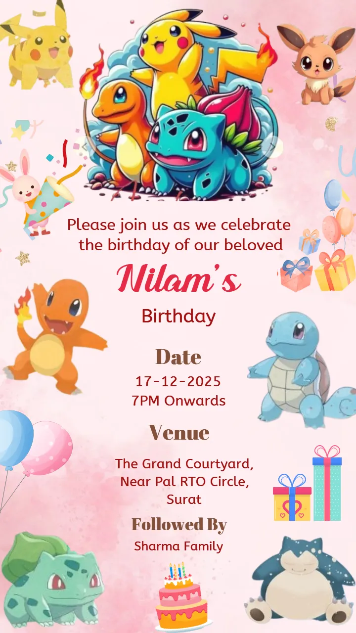 Pokemon Theme Birthday Party Invite Design Online