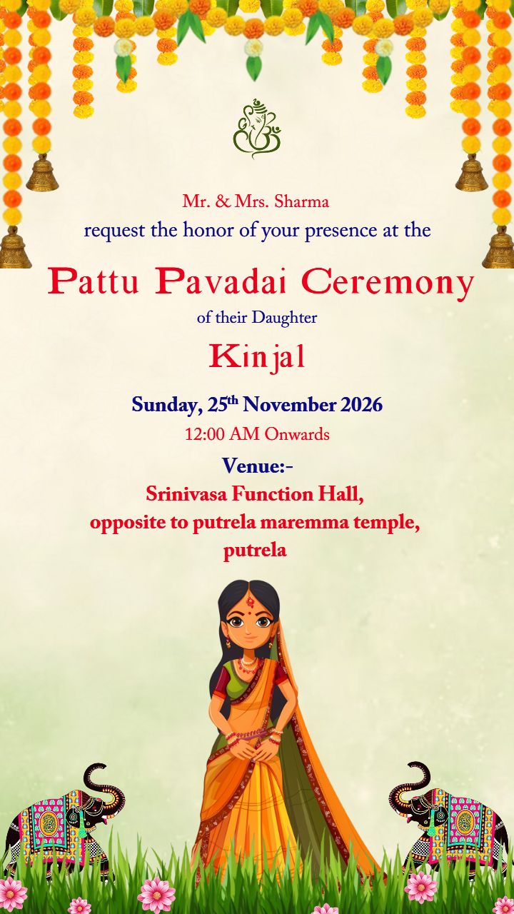 Traditional Pattu Padavai Ceremony Invitation Card