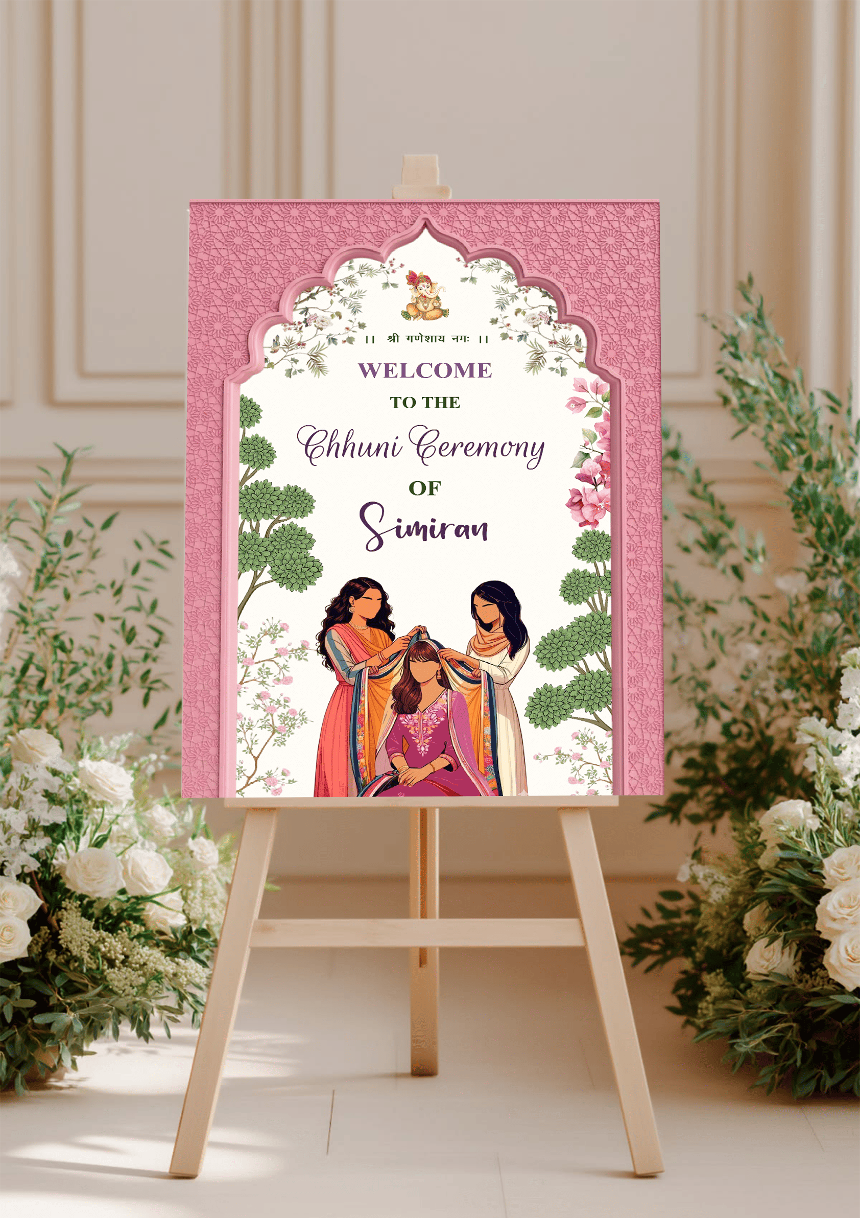 Stylish Arch Frame Chunni Ceremony Welcome Board with Art