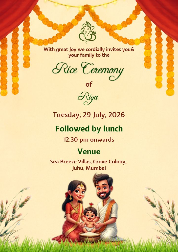Rice Ceremony Invitation Templates with Indian Decor