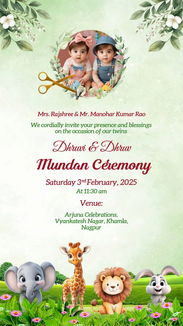 Animated twins mundan ceremony invitation video in English