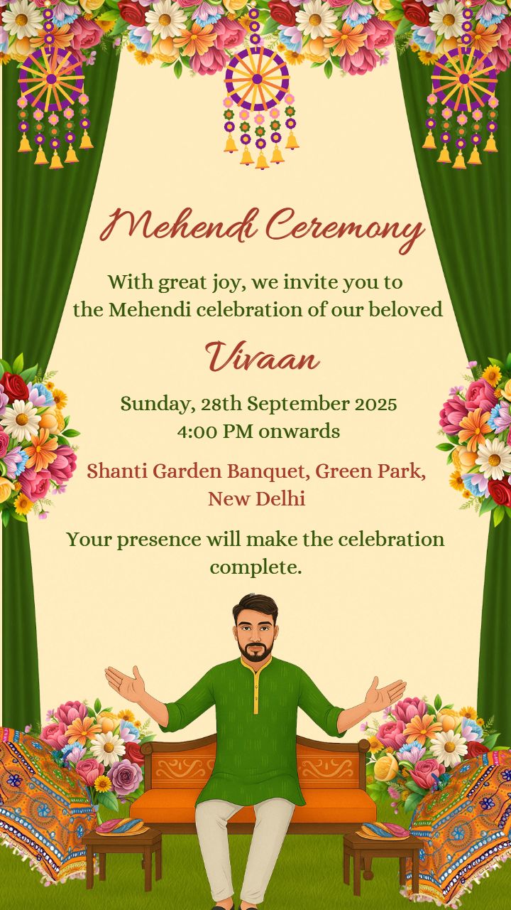 Floral Mehendi Invitation Design for Groom Ceremony