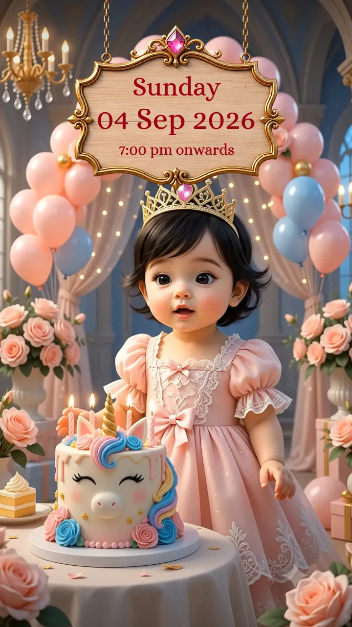 3D Birthday invitation video for Baby Princess Theme