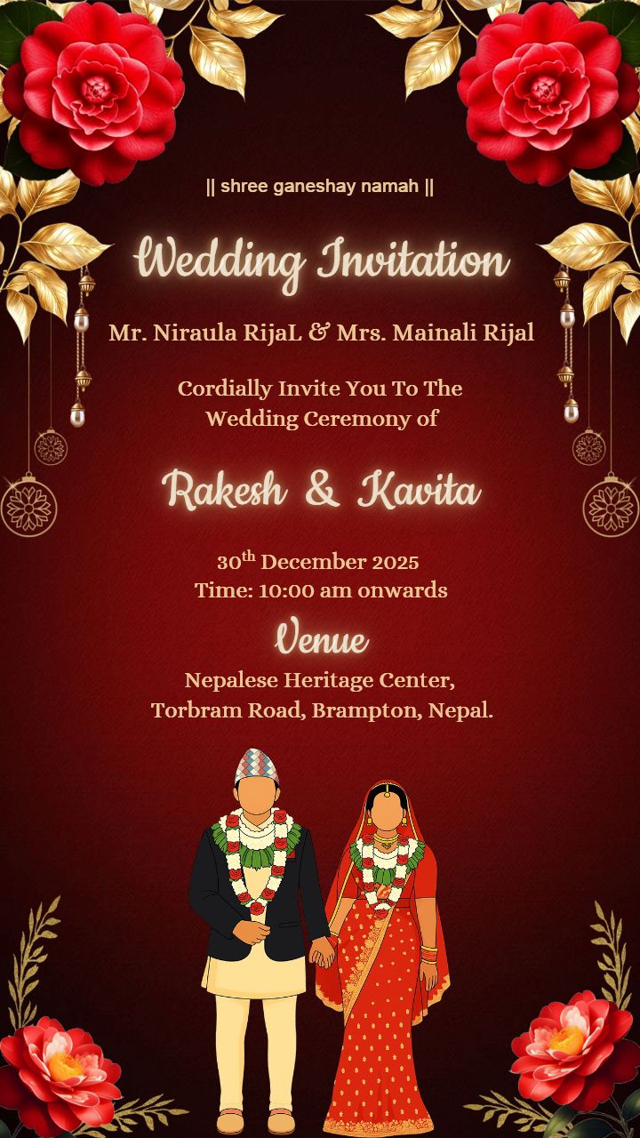 Premium Red Themed Nepali Wedding Invitation Card