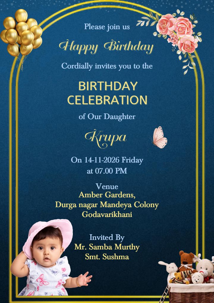 Elegant Digital Birthday Invitation Template for Girl