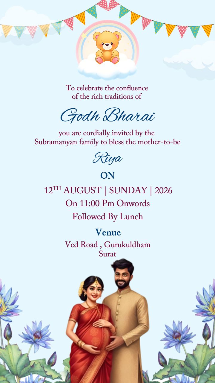 Traditional Godh Bharai Template with Cute Teddy Theme
