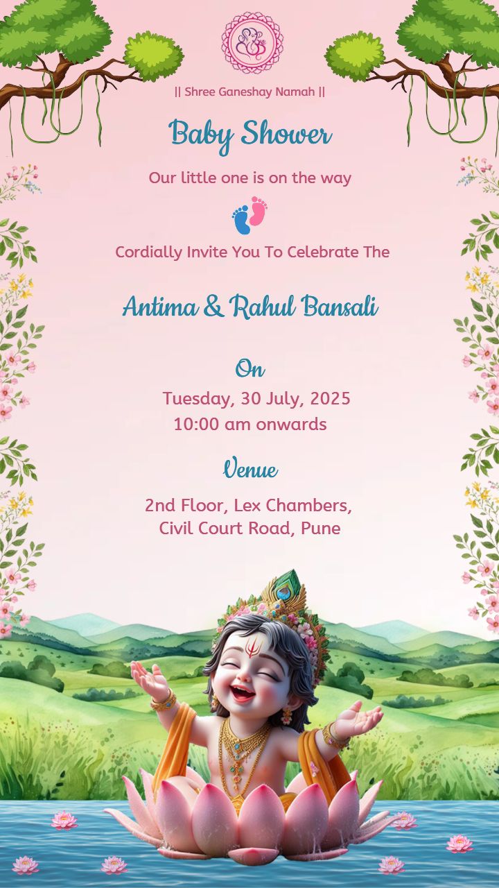 Krishna Theme Invitation Template for Baby Shower Ceremony