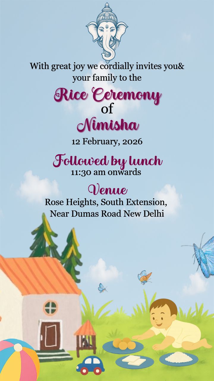 English Style Baby Boy Rice Ceremony Invite Template