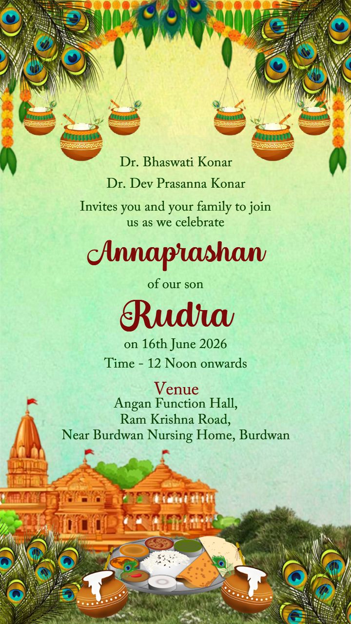 Hindu Annaprashan Card with Mandir Artwork