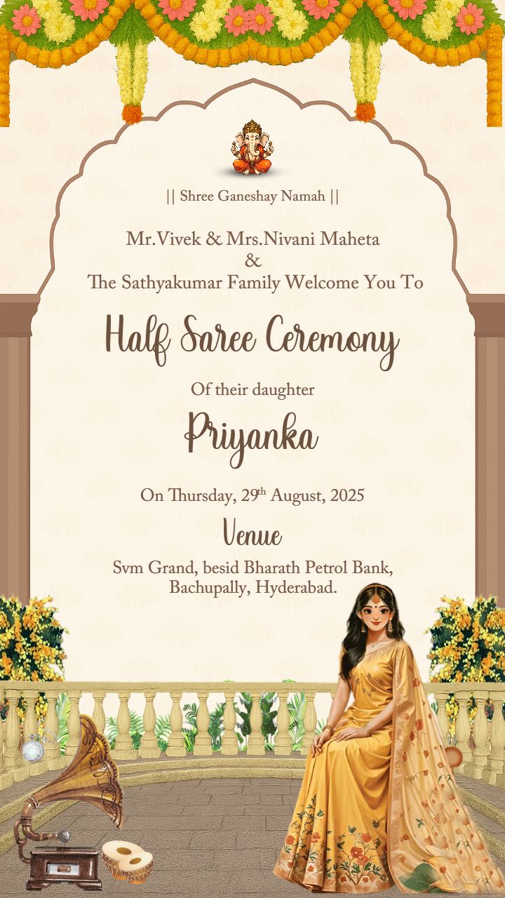 Half Saree Ceremony Card Maker For Girls Function