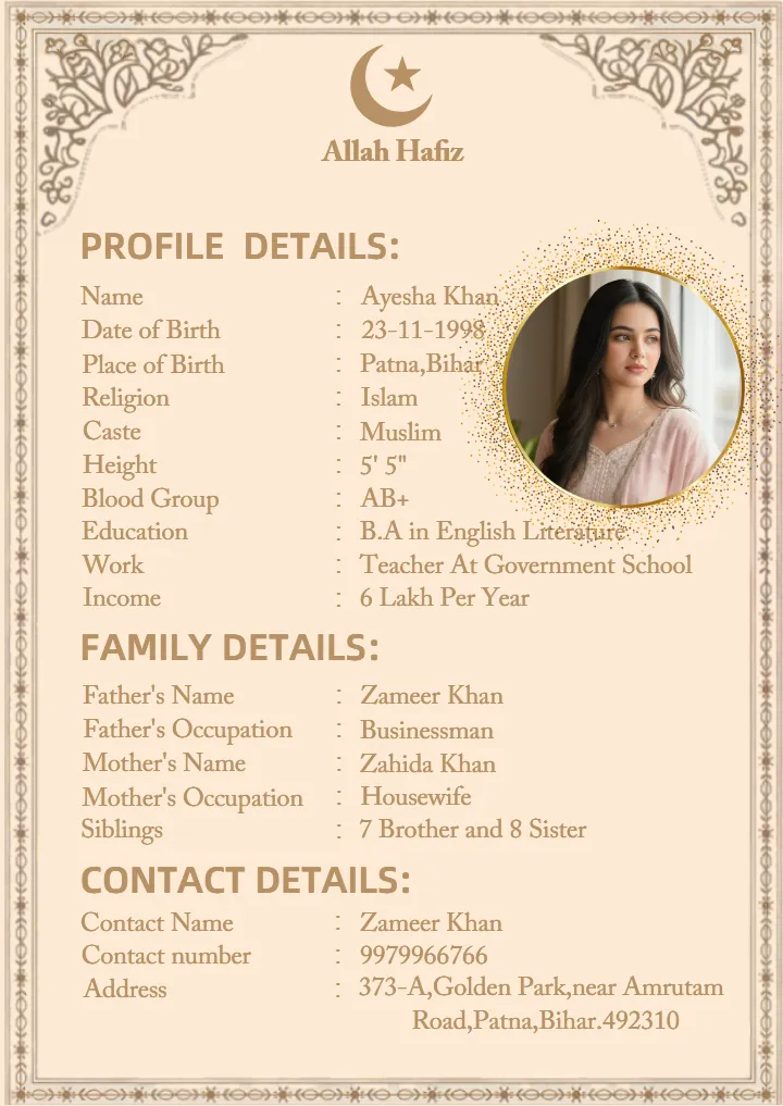 Muslim Marriage Biodata Format for Elegant Islamic Profiles