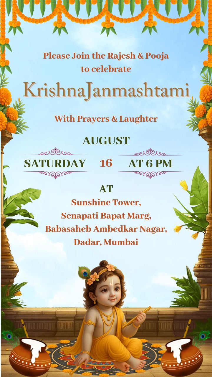 Invitation for Krishna Janmashtami with Baby Krishna