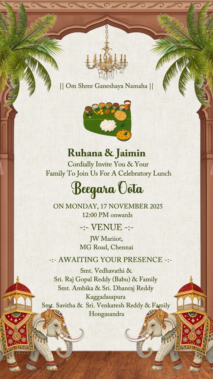 Beegara Oota Invitation Card Design With Elephant Theme