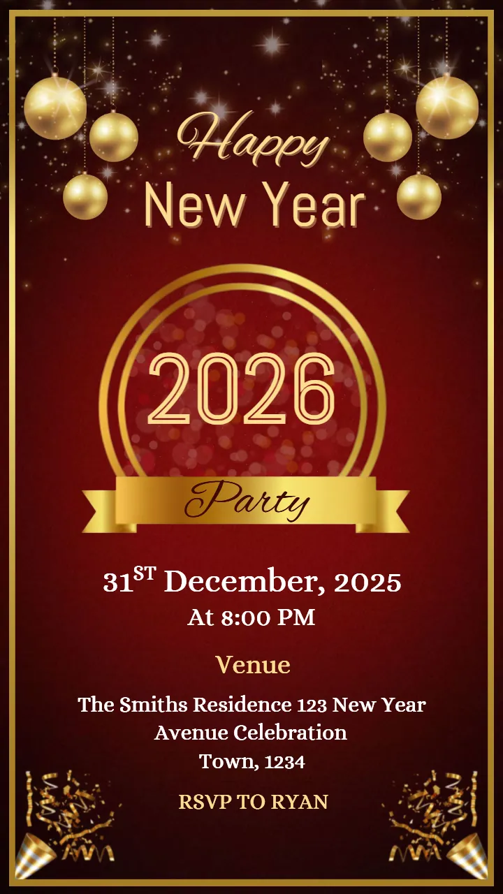 Happy New Year 2026 Party Invitation Card for Celebration