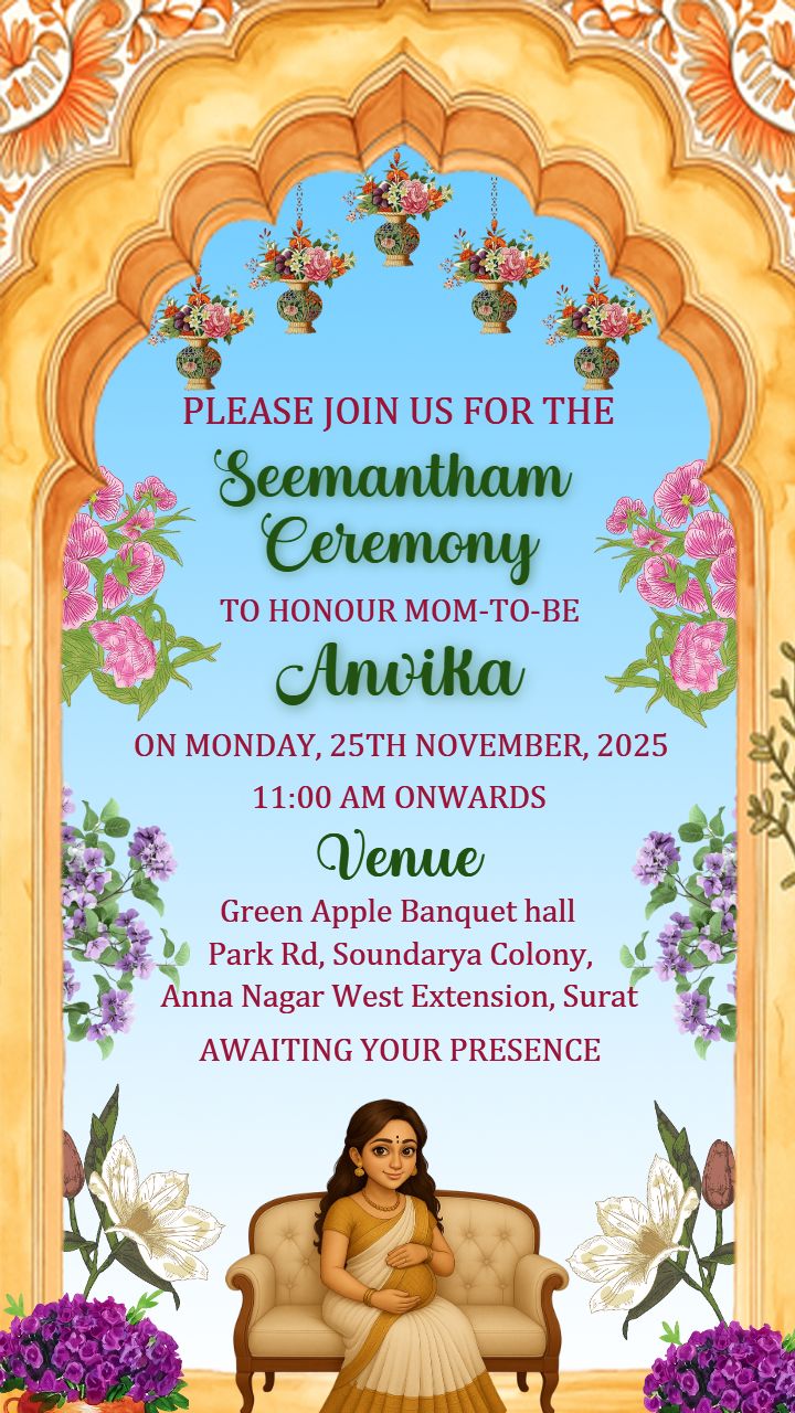 Floral Arch Seemantham Invitation Video in English