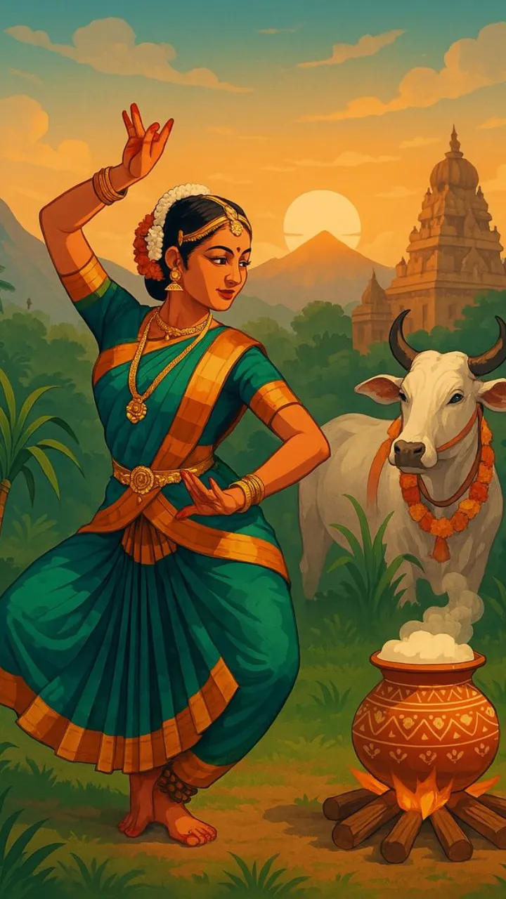 Happy Pongal Status Video with Rangoli and Festive Design