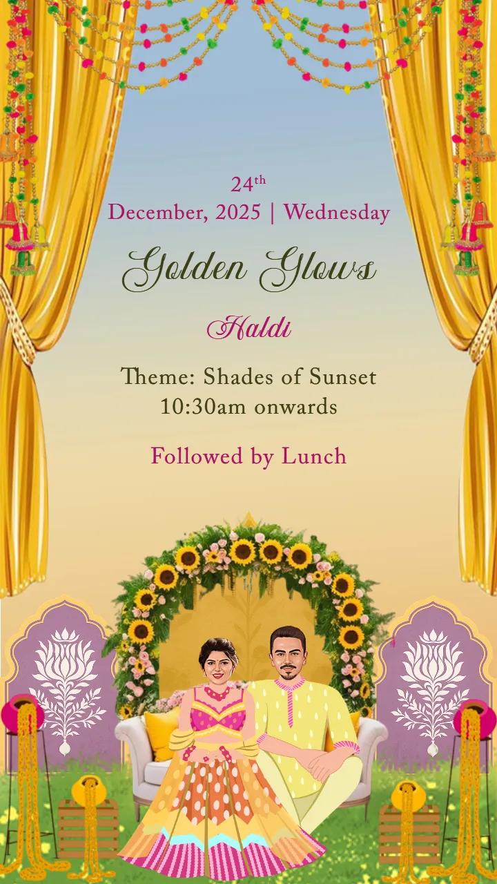 indian wedding invitation card with floral and nature theme