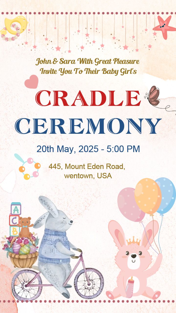 Online Cradle Ceremony Invitation Templates With Cartoon Art