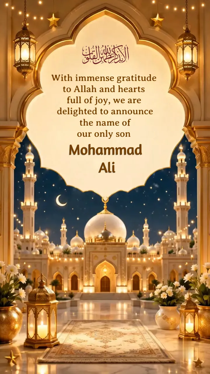3D Muslim Naming Ceremony Invitation Video with Golden Theme