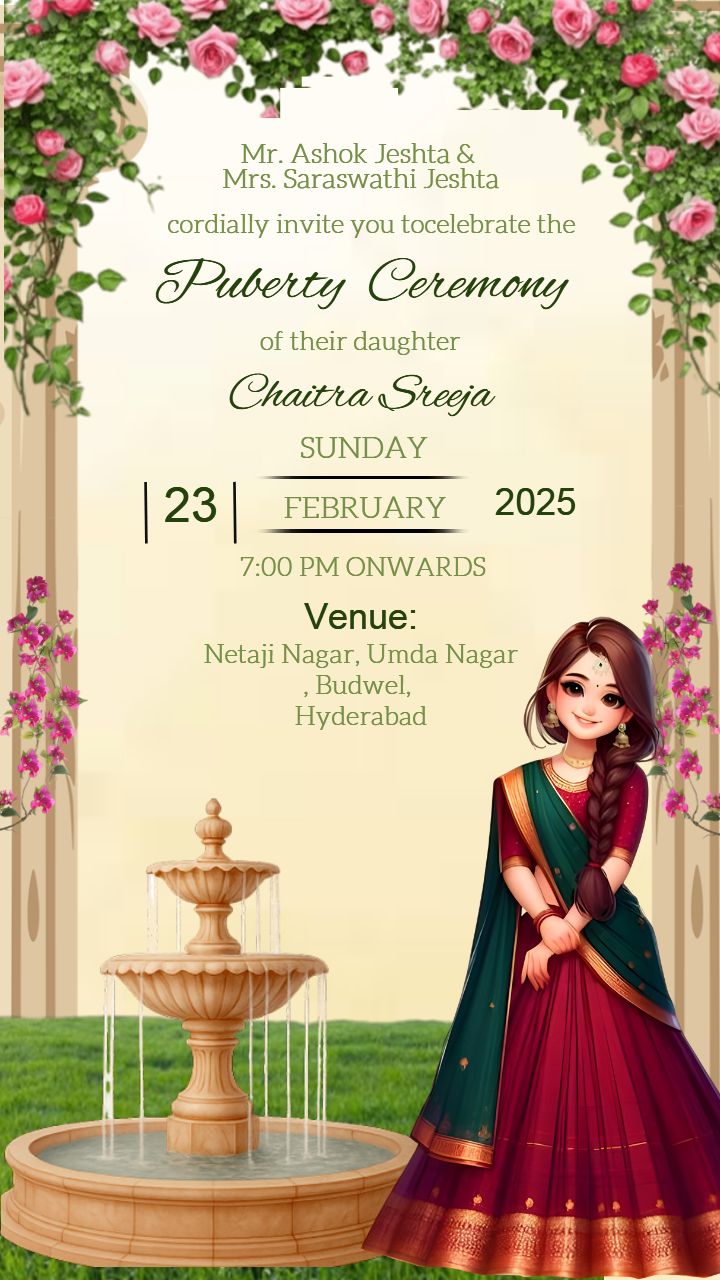Elegant Puberty Ceremony Invitation for Daughter