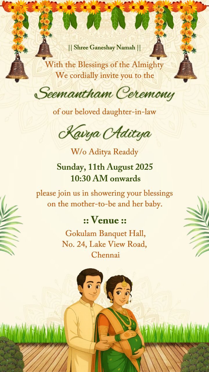 Seemantham Ceremony Invitation Template with Couple Theme