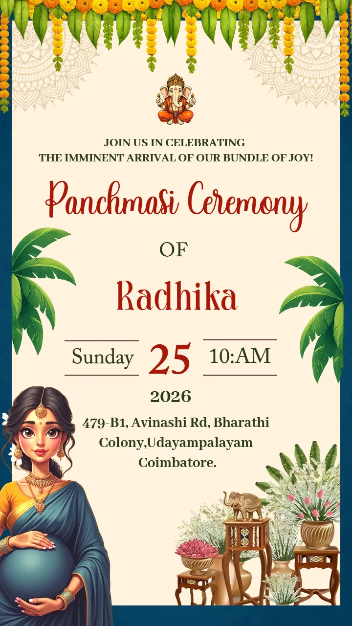 Panchmashi Ceremony Invitation Card Indian Theme