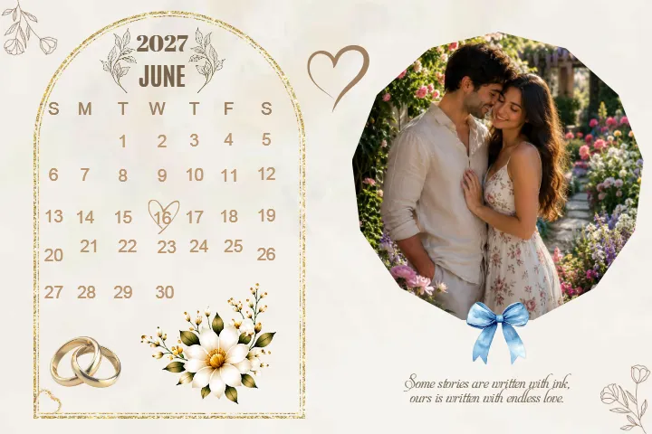 Wedding Photo Calendar with Elegant Floral Design theme