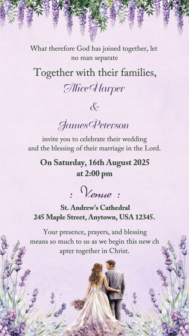 Lavender Theme Christian Wedding Invitation Template