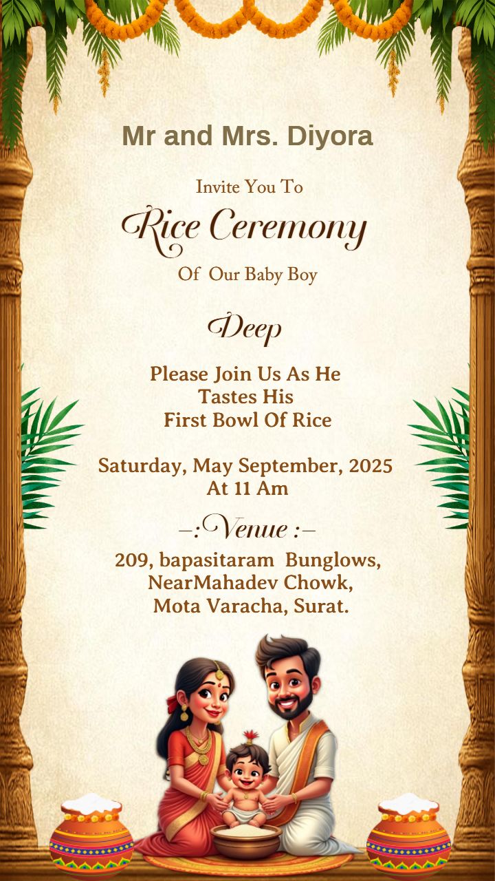 Editable Rice Ceremony Card with Indian Theme
