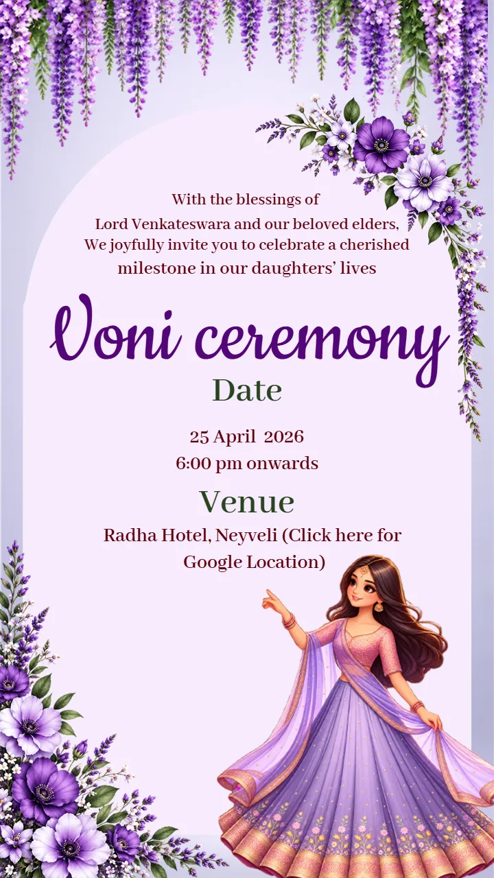 Voni Ceremony Invitation Card with Lovely Traditional Design