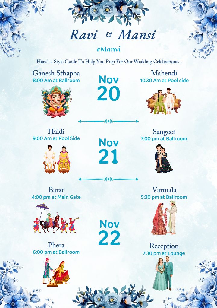 Vibrant Indian Wedding Itinerary Template with Dress Code Guide