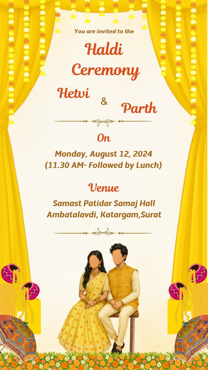 Indian Haldi Invitation Card with Genda Decor