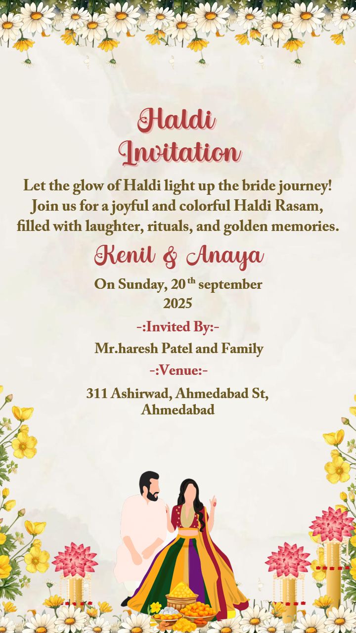 Joyful Haldi Invitation Card with Bride and Groom Design