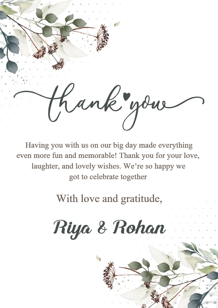 Thank You for Wedding Invitation Message Templates Online
