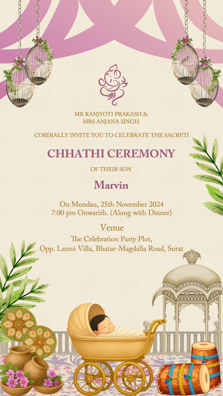 Western Themed Chhathi Ceremony Invitation In English