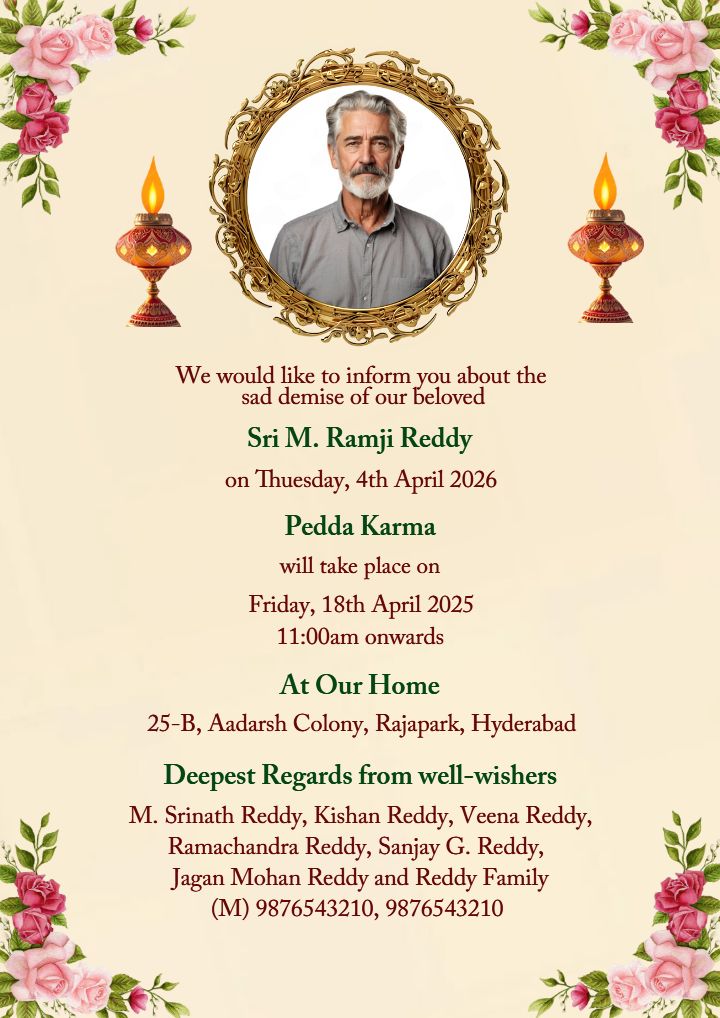 Editable Pedda Karma Invitation in English with Floral Theme