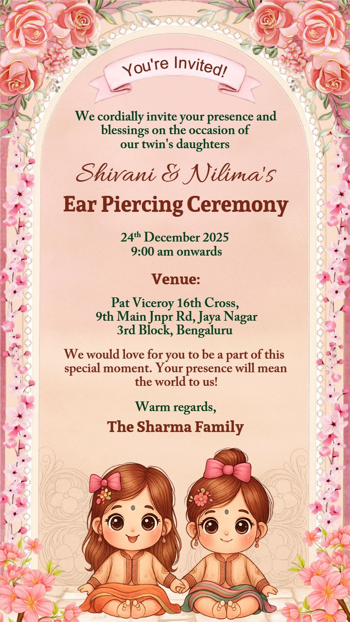 Cute Twin Baby Girl Ear Piercing Ceremony Invitation Video