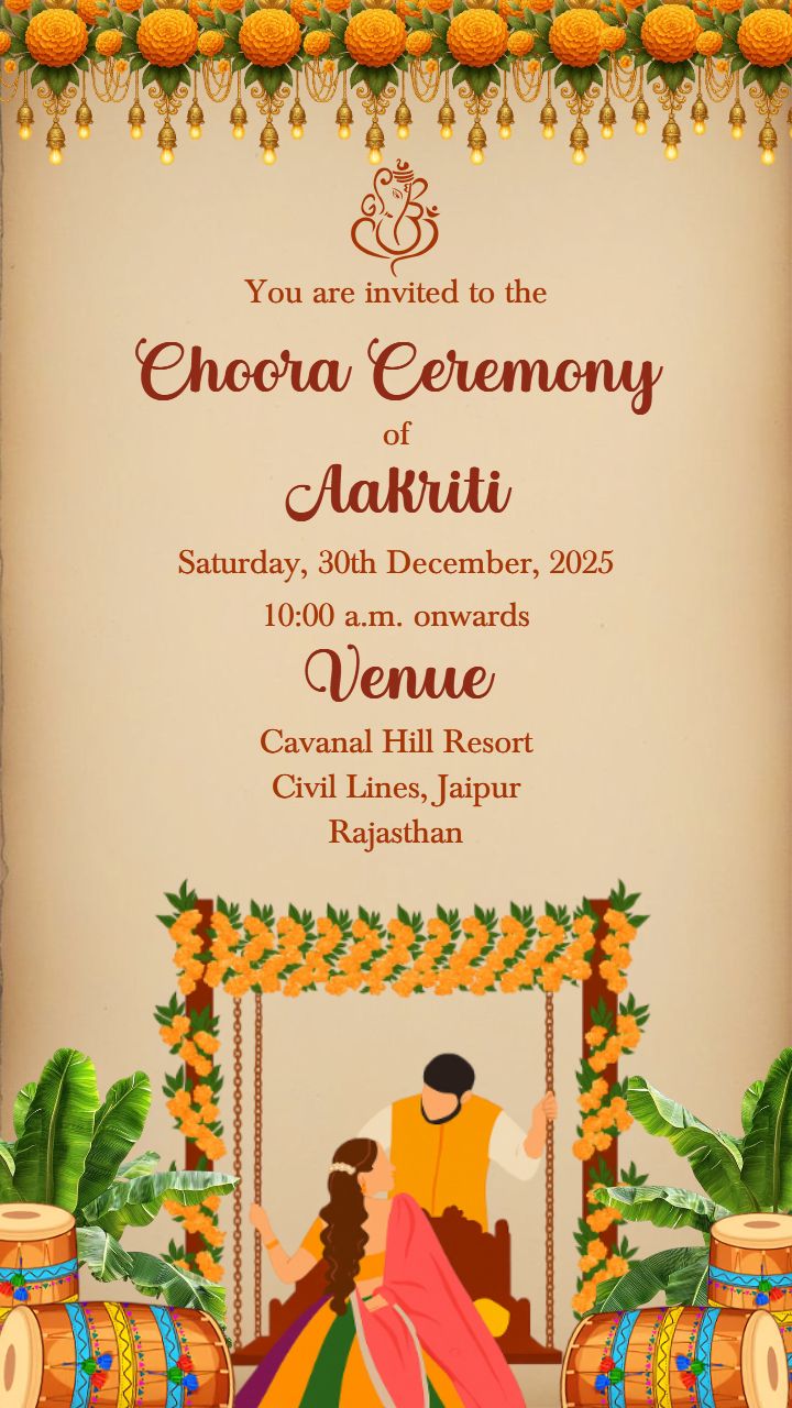 Choora Ceremony Invitation Template With Colorful Dhols