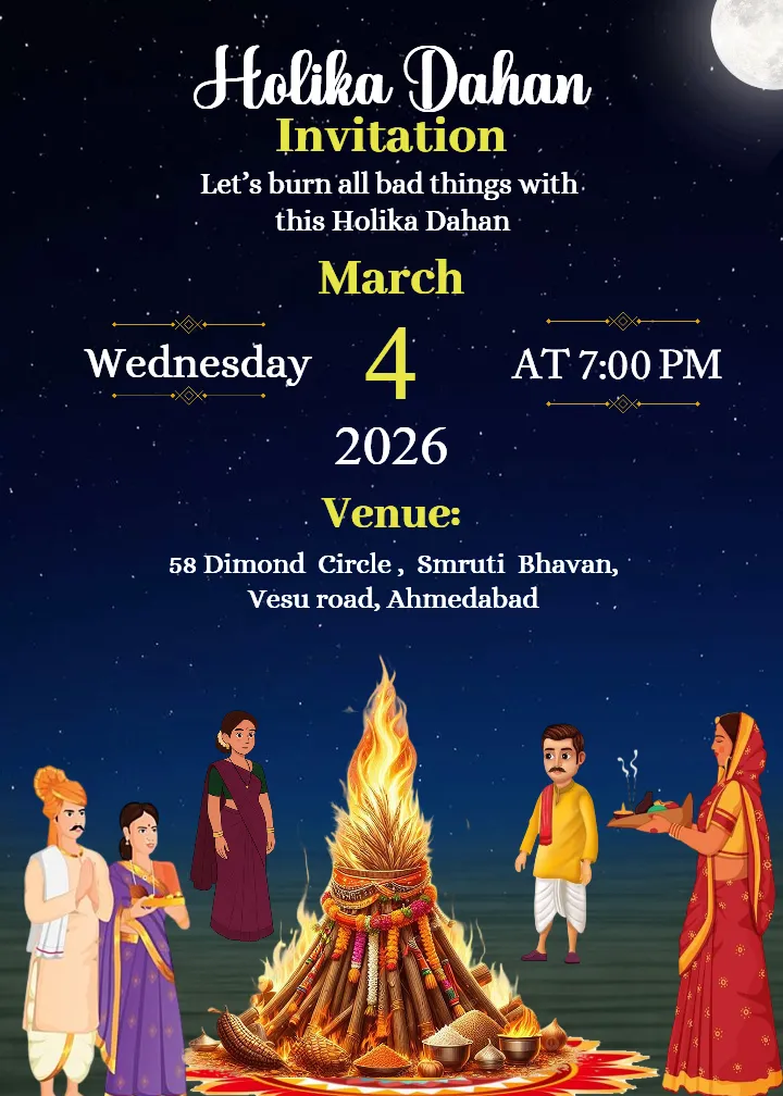 Holika Dahan Invitation Templates in English Free