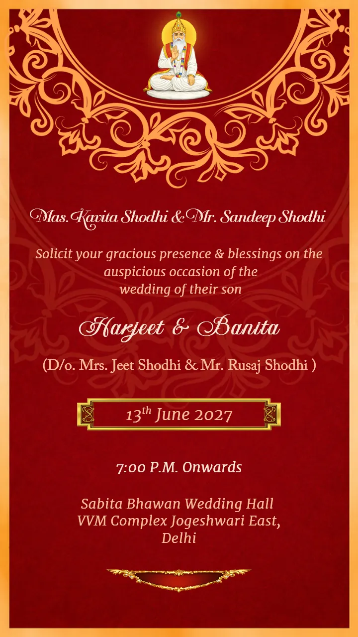 Sindhi Wedding Invitation Card for Hindu Sindhi Wedding